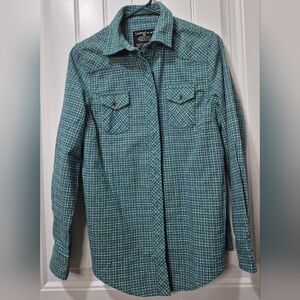 🏷Womens Lashalie Green Blue Flannel Button Down Size Medium